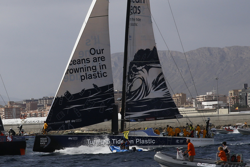 Turn the Tide on Plastic just after start leg 1 Turn the Tide on Plastic arrived as last boat to Lisbon, leg 1 Volvo Ocean Race